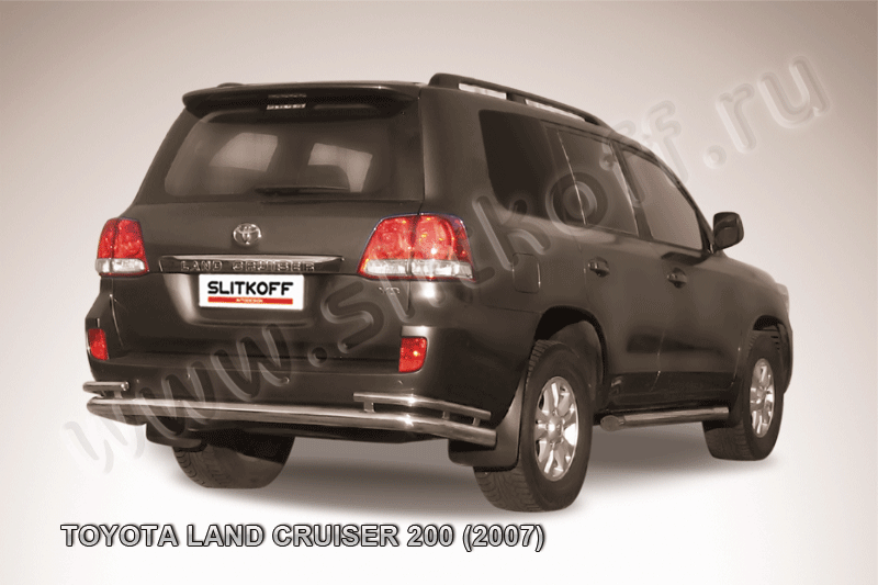 Защита Slitkoff заднего бампера d76/42 двойная для Toyota Land Cruiser 200 2007-2012. Артикул TLC2-021
