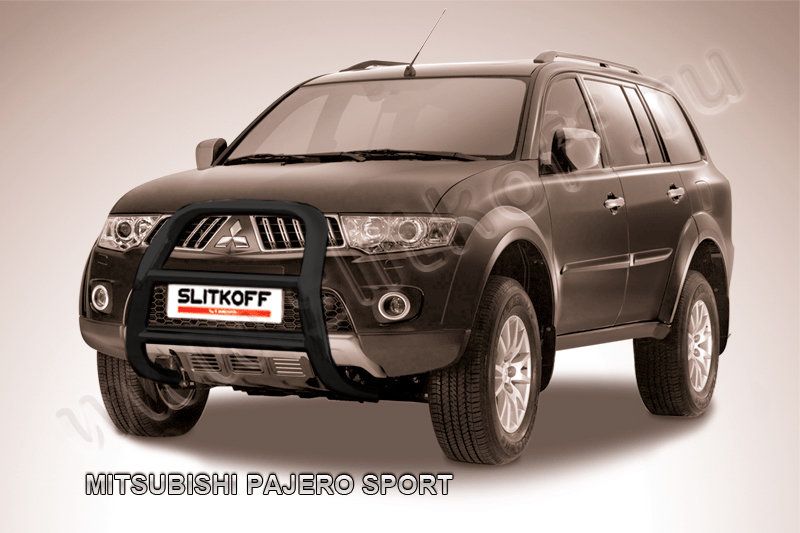 Кенгурятник Slitkoff d57 высокий ЧЕРНЫЙ матовый для Mitsubishi Pajero Sport I 1998-2010. Артикул MPS004B