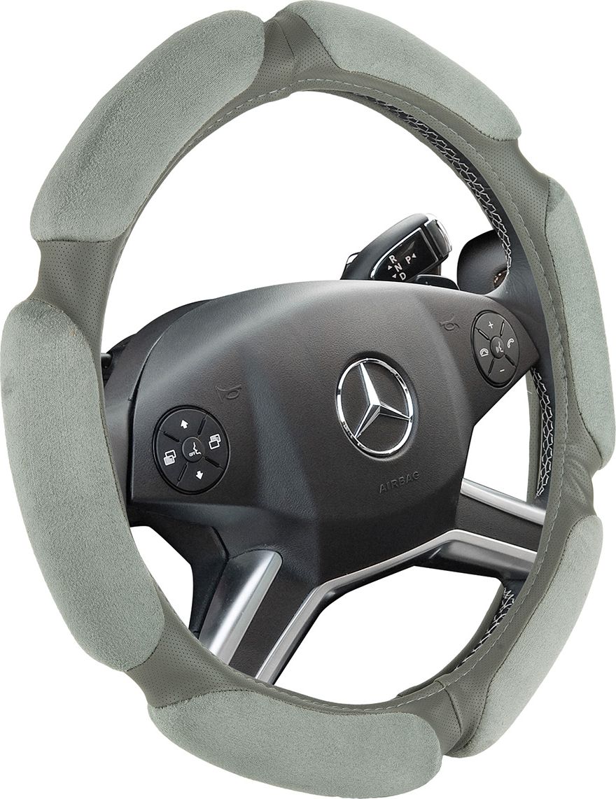 Оплётка на руль CarFashion Soft (размер M, экокожа, цвет ТЕМНО-СЕРЫЙ). Артикул 31246