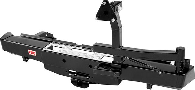 Бампер силовой РИФ задний с площадкой под лебёдку, квадратом под фаркоп и калиткой для Nissan Navara D40 2005-2014. Артикул RIFD40-20123