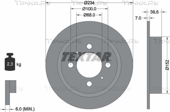 Тормозной диск Textar задний для Nissan Almera N15 1995-1997. Артикул 92080000