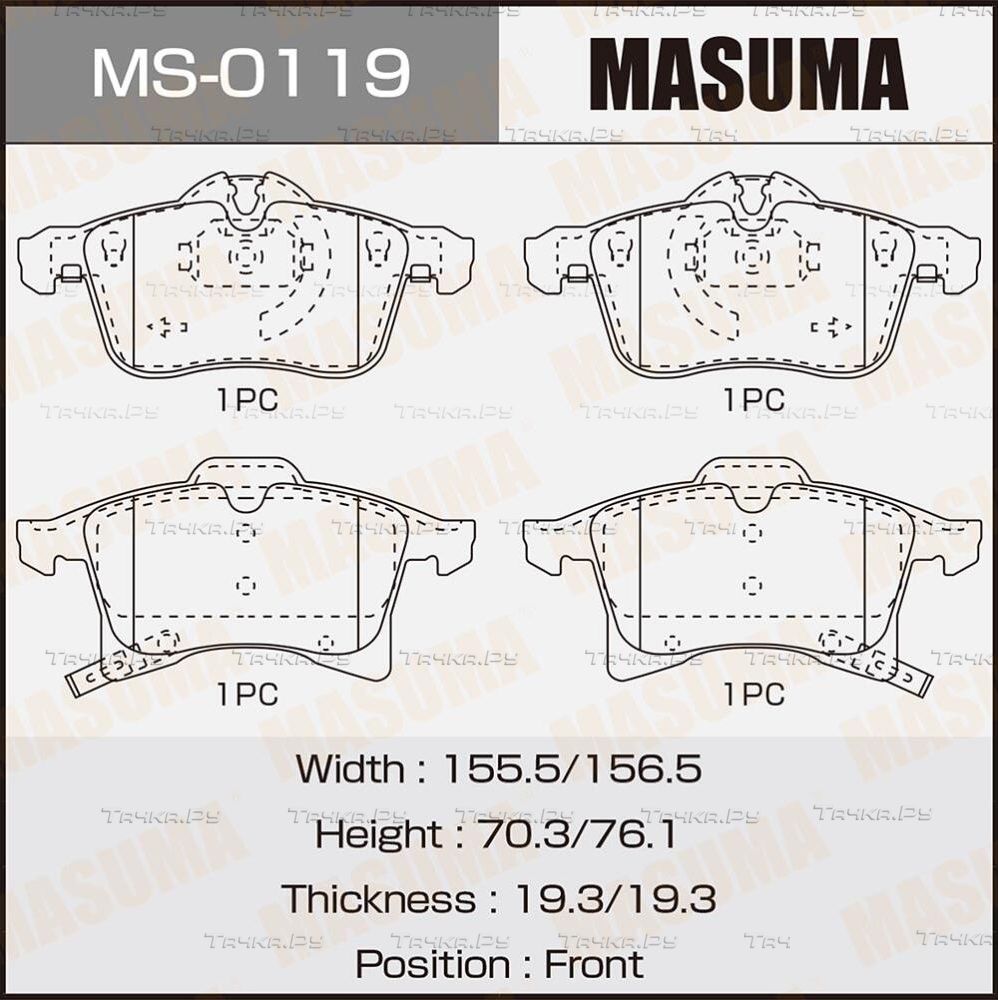 Тормозные колодки Masuma передние для Opel Zafira B 2005-2019. Артикул MS-0119