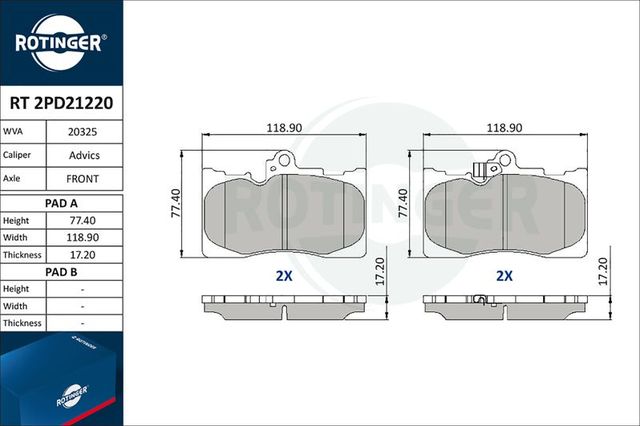 Тормозные колодки Rotinger передние для Lexus IS III 2015-2026. Артикул RT 2PD21220