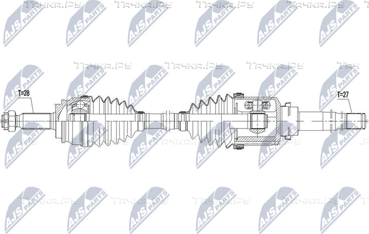 Полуось (привод в сборе, приводной вал) NTY передняя правая для Jeep Patriot 2008-2017. Артикул NPW-CH-064