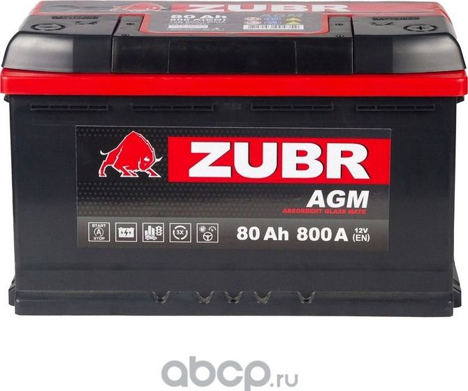 80 Ah ZUBR AGM R+ Zubr. Артикул AGMVRL480ZUBR