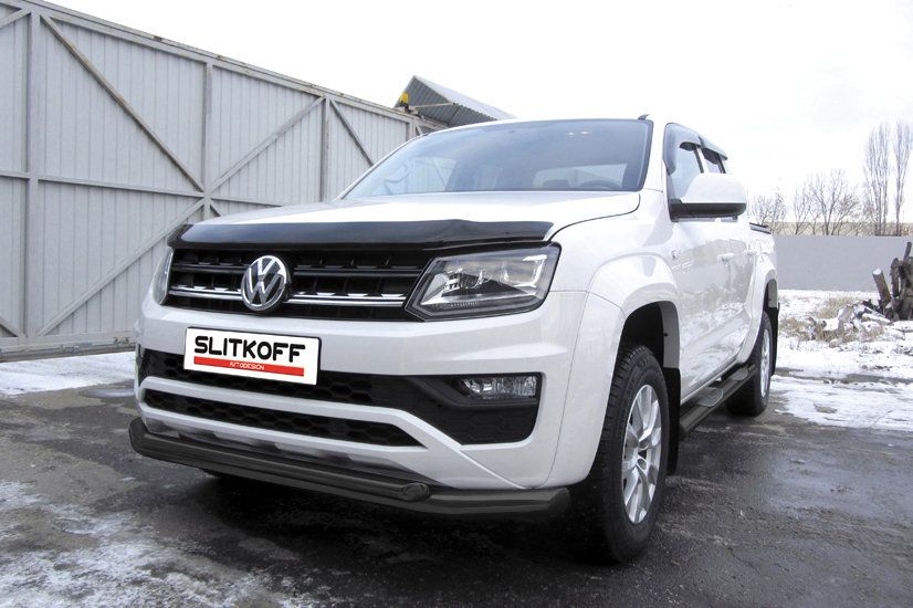 Защита Slitkoff переднего бампера d76+d57 двойная для Volkswagen Amarok I рестайлинг 2016-2026 Черная. Артикул VWAM16-002B