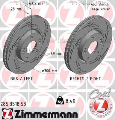 Тормозной диск Zimmermann Black Z передний для Hyundai ix35 I 2010-2015. Артикул 285.3518.53
