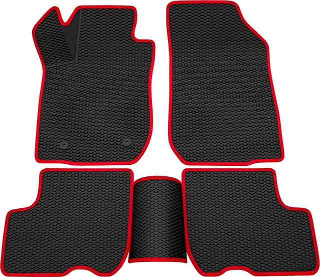 Коврики Rezkon 3D EVA ромб резиновые для салона Lada Largus 5 мест 2012-2026 Красный кант. Артикул 9239020104