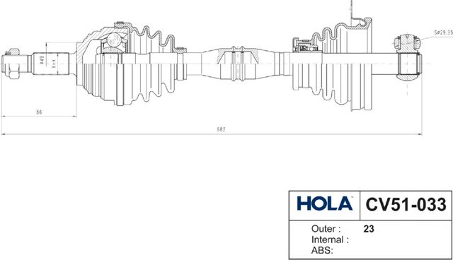 Полуось (привод в сборе, приводной вал) HOLA. Артикул CV51-033