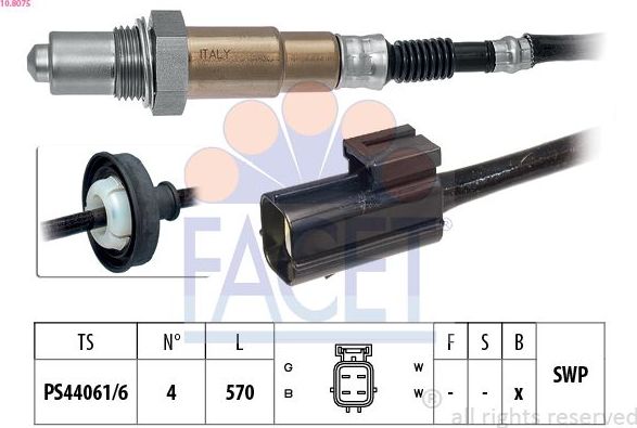 Лямбда-зонд (кислородный датчик) Facet Made in Italy - OE Equivalent. Артикул 10.8075