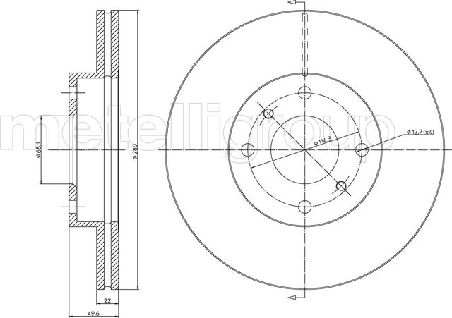 Тормозной диск Metelli передний для Nissan Maxima J30 1988-1994. Артикул 23-0545