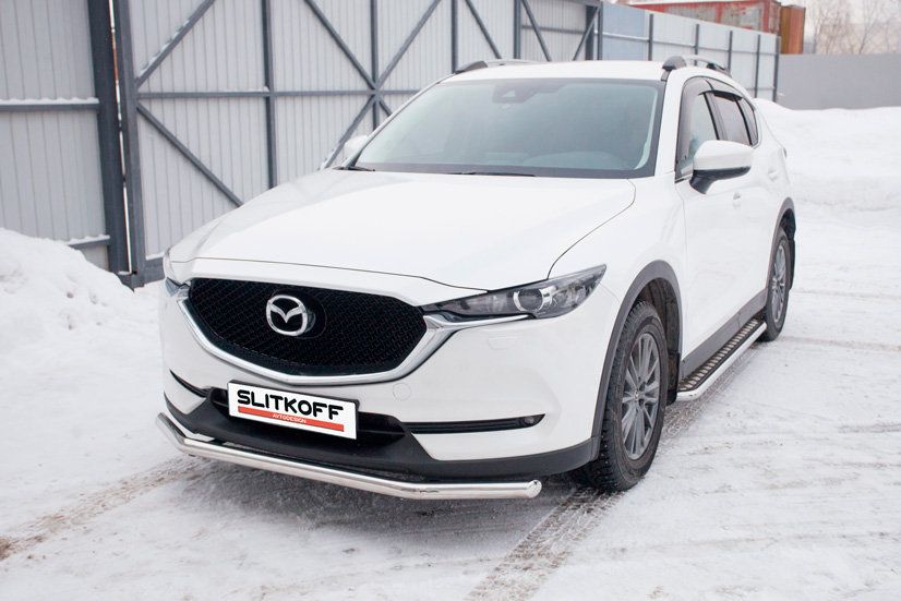 Защита Slitkoff переднего бампера d57 для Mazda CX-5 II 2017-2026. Артикул MZCX175-03