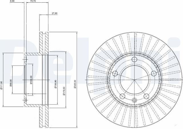 Тормозной диск Delphi передний для Renault Master II 1998-2010. Артикул BG9692