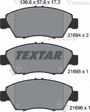 Тормозные колодки Textar передние для Honda Civic VI 1995-2001. Артикул 2169401