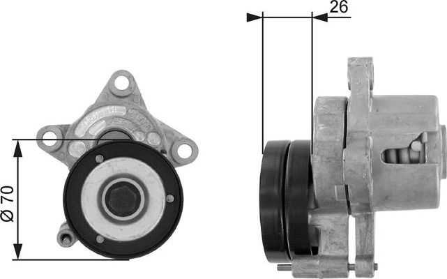 Натяжной ролик (натяжитель) приводного клинового зубчатого ремня Gates DriveAlign®. Артикул T38283