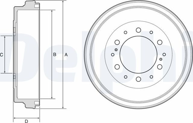 Тормозной барабан Delphi задний для Toyota HiAce H200 2005-2019. Артикул BF590