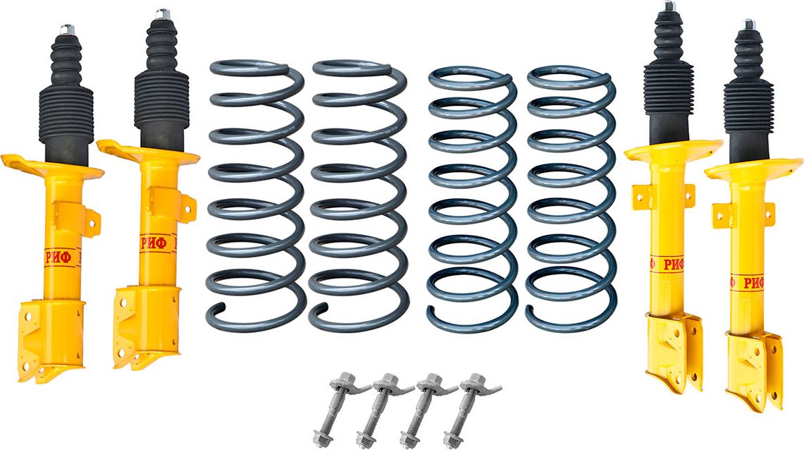 Лифт-комплект РИФ средний для Renault Duster I 2010-2020, лифт 20 мм, нагрузка передних пружин +50 кг, задних  до +0-50 кг. Артикул RIF-DUS-B