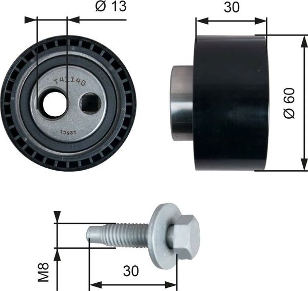 Натяжной ролик (натяжитель) ремня ГРМ Gates PowerGrip®. Артикул T41140
