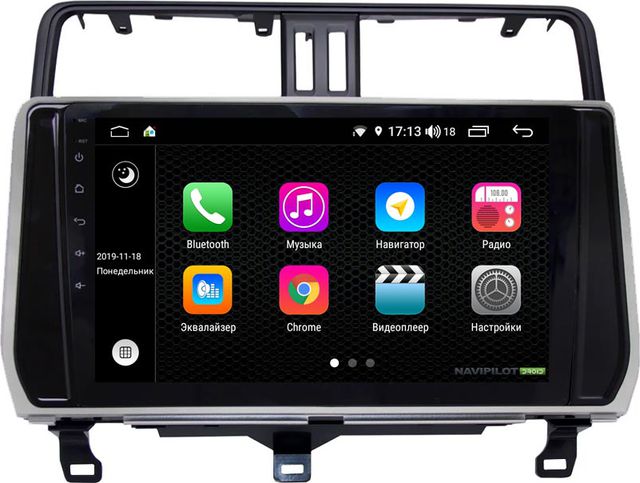 Штатное головное устройство NaviPilot с экраном 10" Android 9 DSP, 4G сенсорные кнопки для Toyota Land Сruiser Prado 150 рестайлинг 2 2017-2026. Артикул NPD9L-WRG-T1053-10
