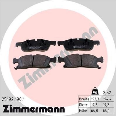 Тормозные колодки Zimmermann. Артикул 25192.190.1