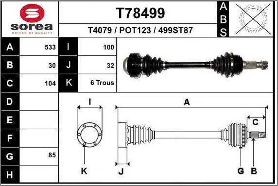 Полуось (привод в сборе, приводной вал) EAI. Артикул T78499