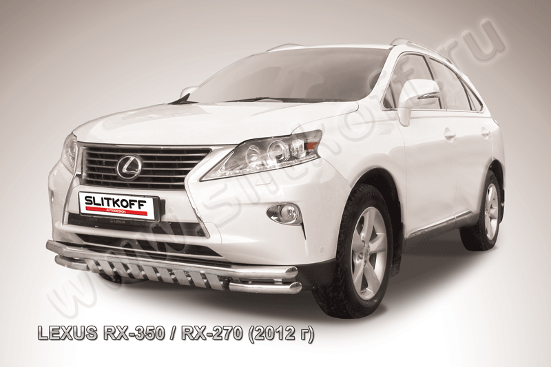 Защита Slitkoff переднего бампера d57/57 двойная с защитой картера для Lexus RX 350/270 2012-2026. Артикул LRX35-12.005