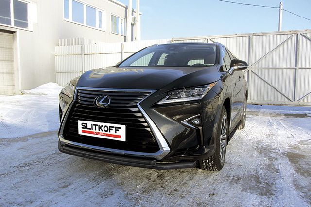 Защита Slitkoff переднего бампера d57+d42 двойная для Lexus RX350 IV 2015-2026 Черная. Артикул LRX15-001B