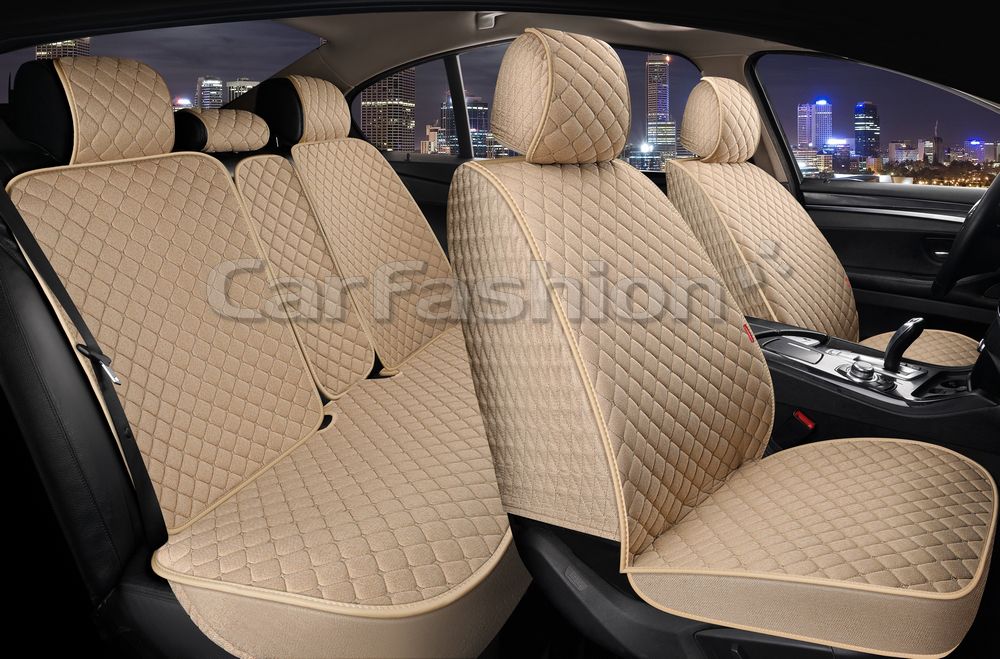 Накидки универсальные Linen Cube Plus для авто, цвет Бежевый/Бежевый/Бежевый. Артикул 22693