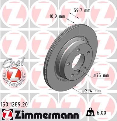 Тормозной диск Zimmermann Coat Z задний для BMW 3 IV (E46) 1997-2007. Артикул 150.1289.20