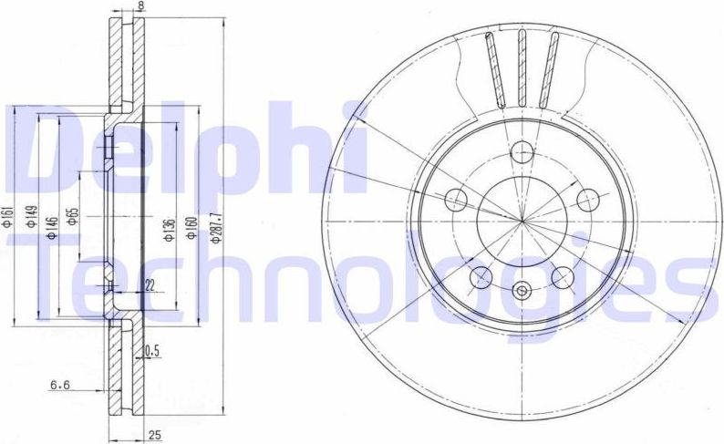 Тормозной диск Delphi передний для Volkswagen Passat B5 1997-1999. Артикул BG2729