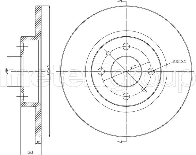 Тормозной диск Metelli передний для Lancia Ypsilon III (Type 846) 2011-2026. Артикул 23-0179