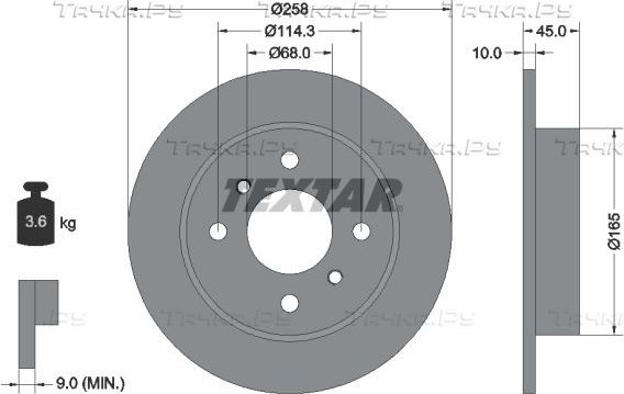 Тормозной диск Textar задний для Nissan Primera P11 1996-2001. Артикул 92056400