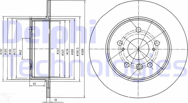 Тормозной диск Delphi задний для Lexus RX I 1998-2003. Артикул BG4156