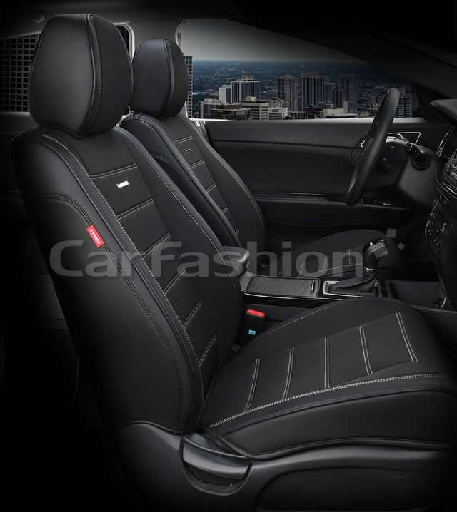 Чехлы универсальные каркасные CarFashion 5D Mayer на передние сидения авто, цвет Черный/Черный/Серый. Артикул 21503