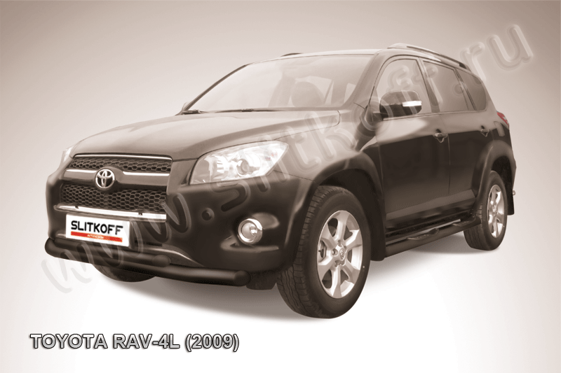Защита Slitkoff переднего бампера d76/57 двойная ЧЕРНАЯ матовая для Toyota RAV4 III LWB 2009-2010. Артикул TR409L-009B