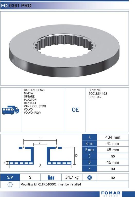 Тормозной диск Fomar. Артикул FO 0361 PRO