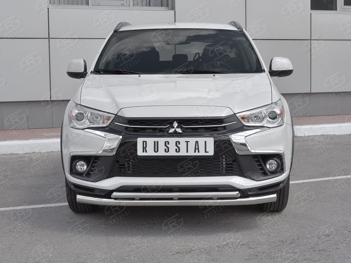 Защита РусCталь переднего бампера d63 секции-d42 дуга для Mitsubishi ASX I 2й рестайлинг 2016-2020. Артикул MASZ-002955