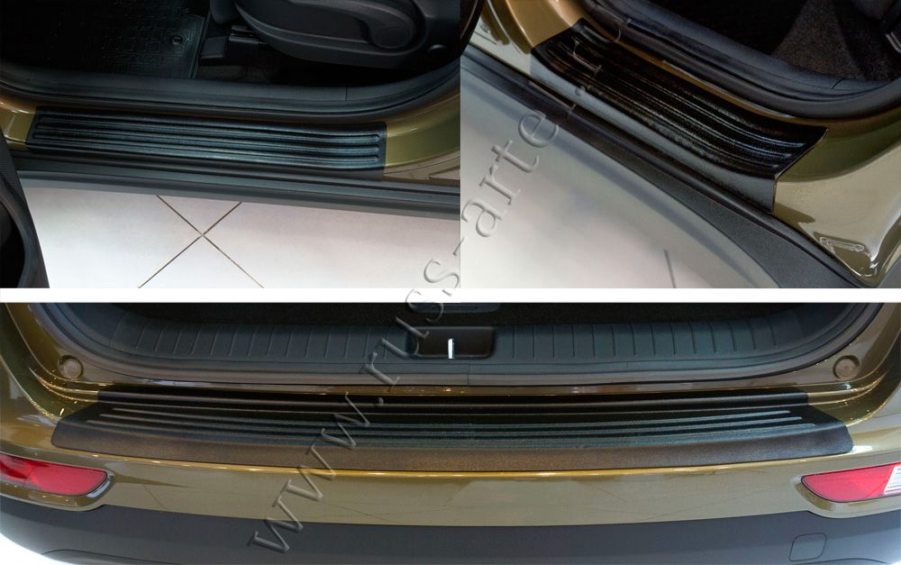 Защитный комплект №1 Русская Артель (накладки на внутренние пороги дверей и задний бампер) для Kia Sportage IV 2016-2018 дорестайлинг. Артикул ZKK-189102