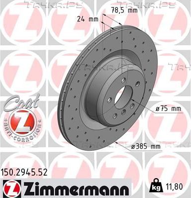 Тормозной диск Zimmermann Sport Coat Z задний для BMW X6 II (F16) 2014-2019. Артикул 150.2945.52