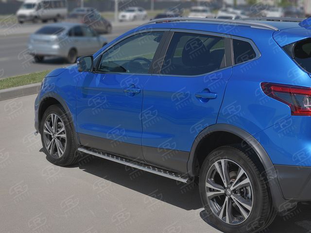 Защита порогов RusStal труба 75х42 овал с проступью для Nissan Qashqai II рестайлинг 2019-2026. Артикул NQSO-003246