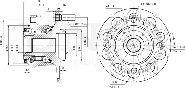 Ступица колеса с интегрированным подшипником (Unio). Артикул HUB-20172