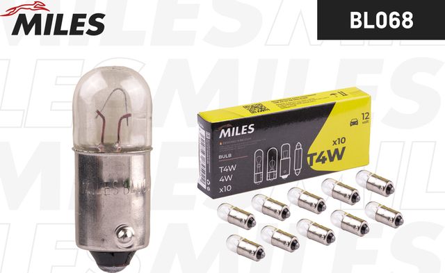 Лампа T4W 12V 4W BA9s Miles. Артикул BL068