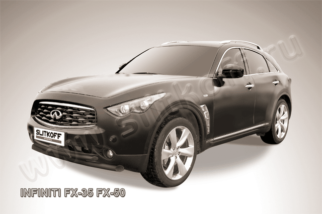 Защита Slitkoff переднего бампера d76/57 двойная ЧЕРНАЯ матовая для Infiniti FX 35/50 2008-2026. Артикул IN.FX003B