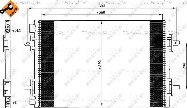 Радиатор кондиционера (конденсатор) NRF (алюминий). Артикул 35634