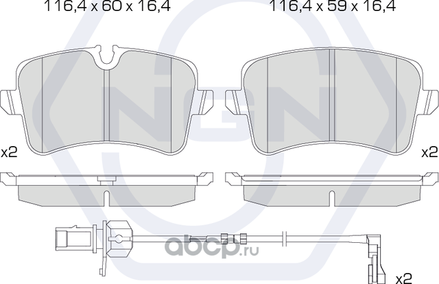 Колодки тормозные керамические, задние (NGN). Артикул 3502106