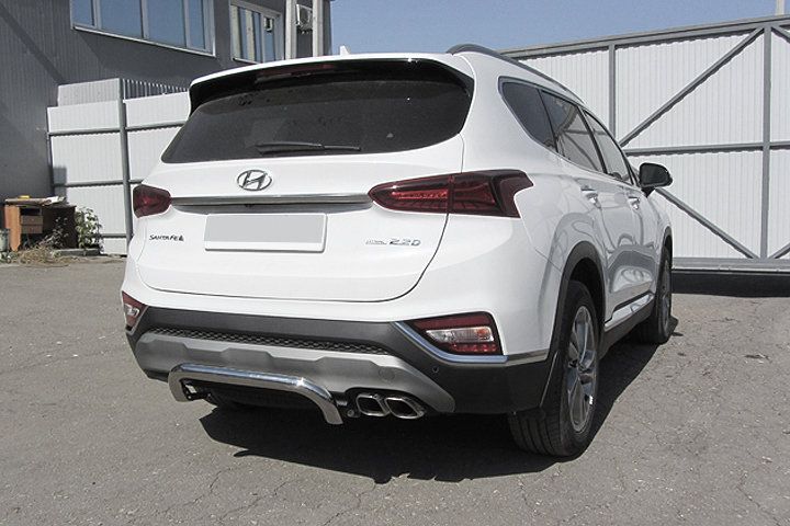 Защита Slitkoff заднего бампера d57 скоба для Hyundai Santa Fe IV 2018-2026. Артикул HSFT18-008