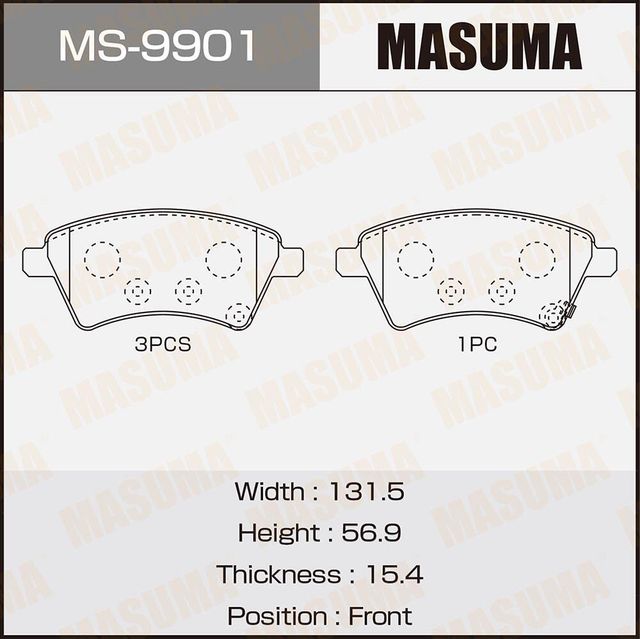 Тормозные колодки Masuma передние для Suzuki SX4 I (Classic) 2006-2014. Артикул MS-9901