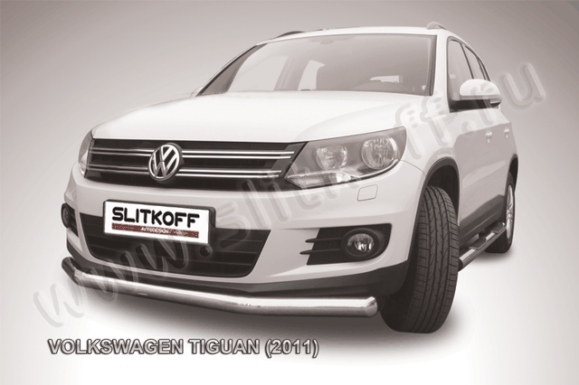 Защита Slitkoff переднего бампера d76 для Volkswagen Tiguan 2011-2016. Артикул VWTIG-002