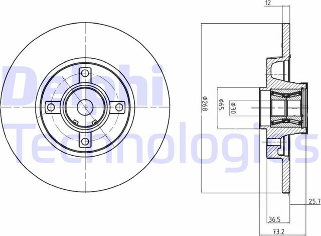 Тормозной диск Delphi задний для Citroen C4 II 2006-2026. Артикул BG9053RSC