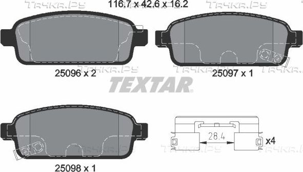 Тормозные колодки Textar Q+ задние для Vauxhall Zafira C 2013-2018. Артикул 2509606